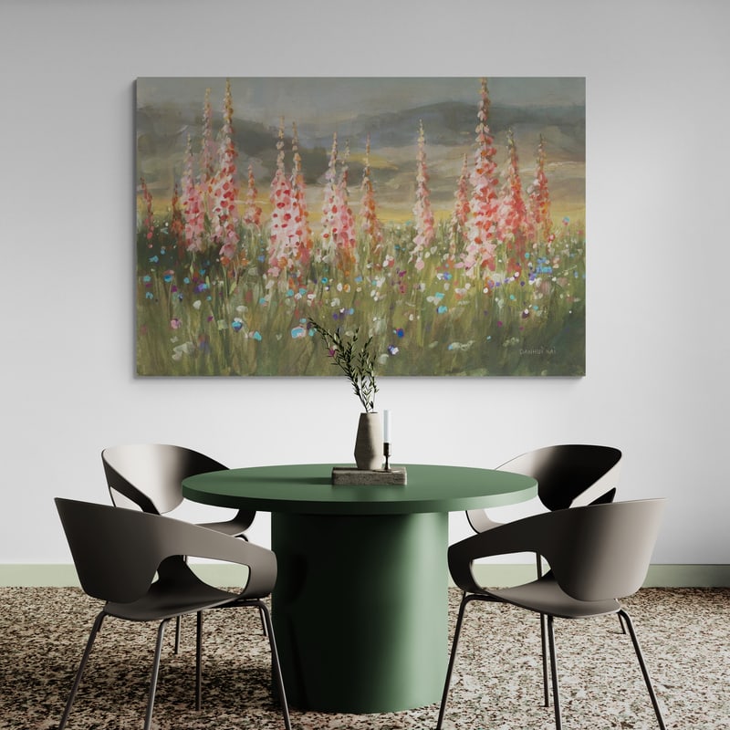 Wild Foxglove Meadow by Danhui Nai wall art in a dining room