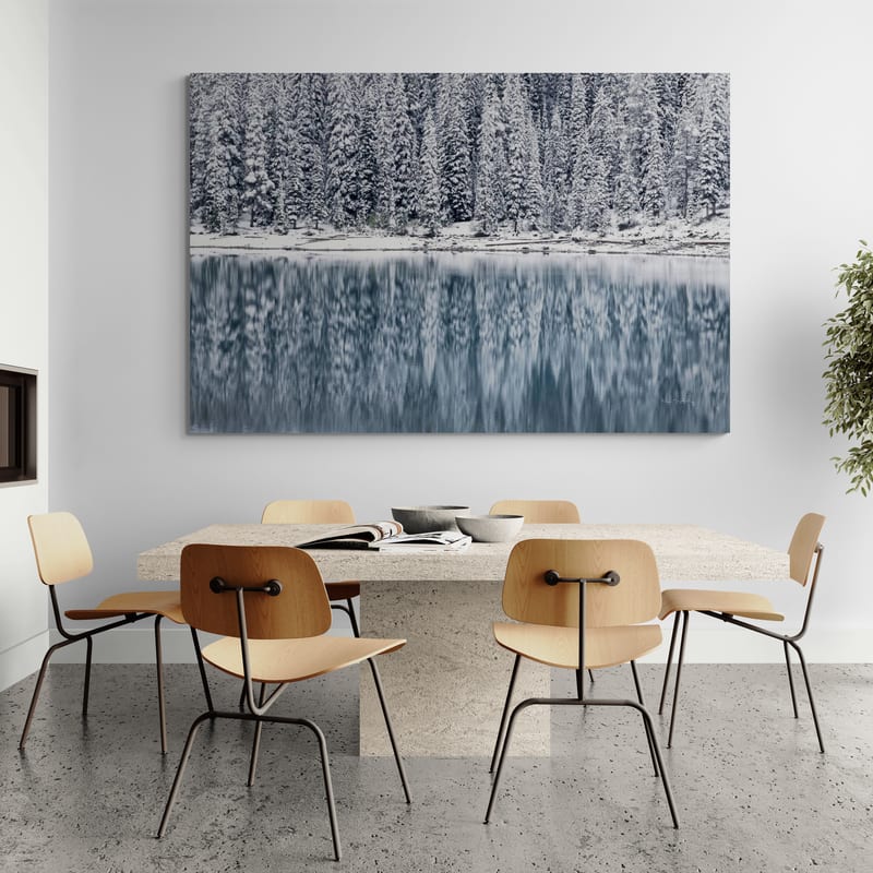 Winter Reflections by Alan Majchrowicz wall art in a dining room