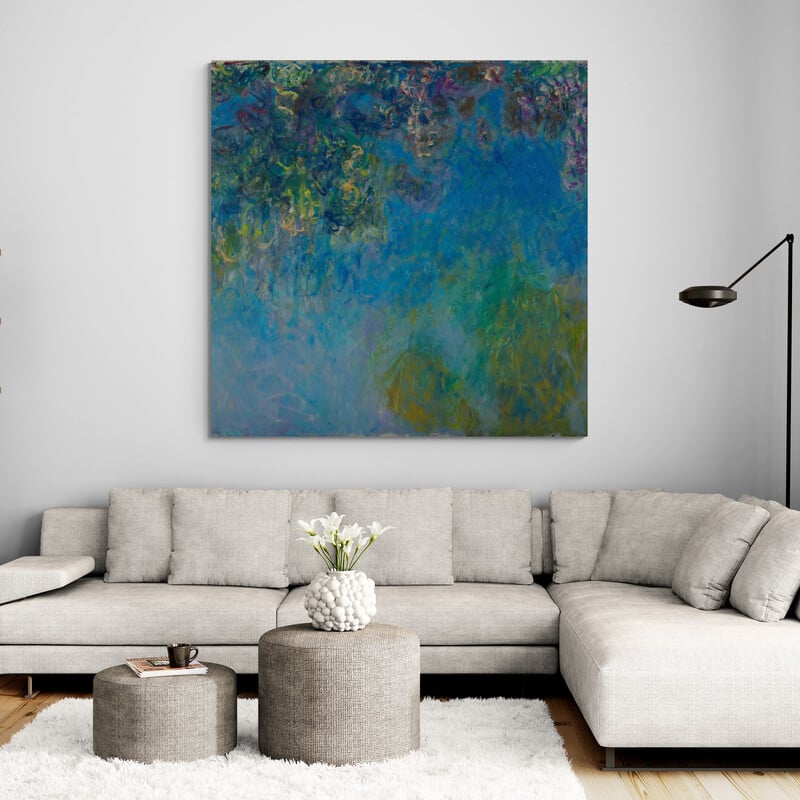 Wisteria circa 1925 by Claude Monet wall art in a living room