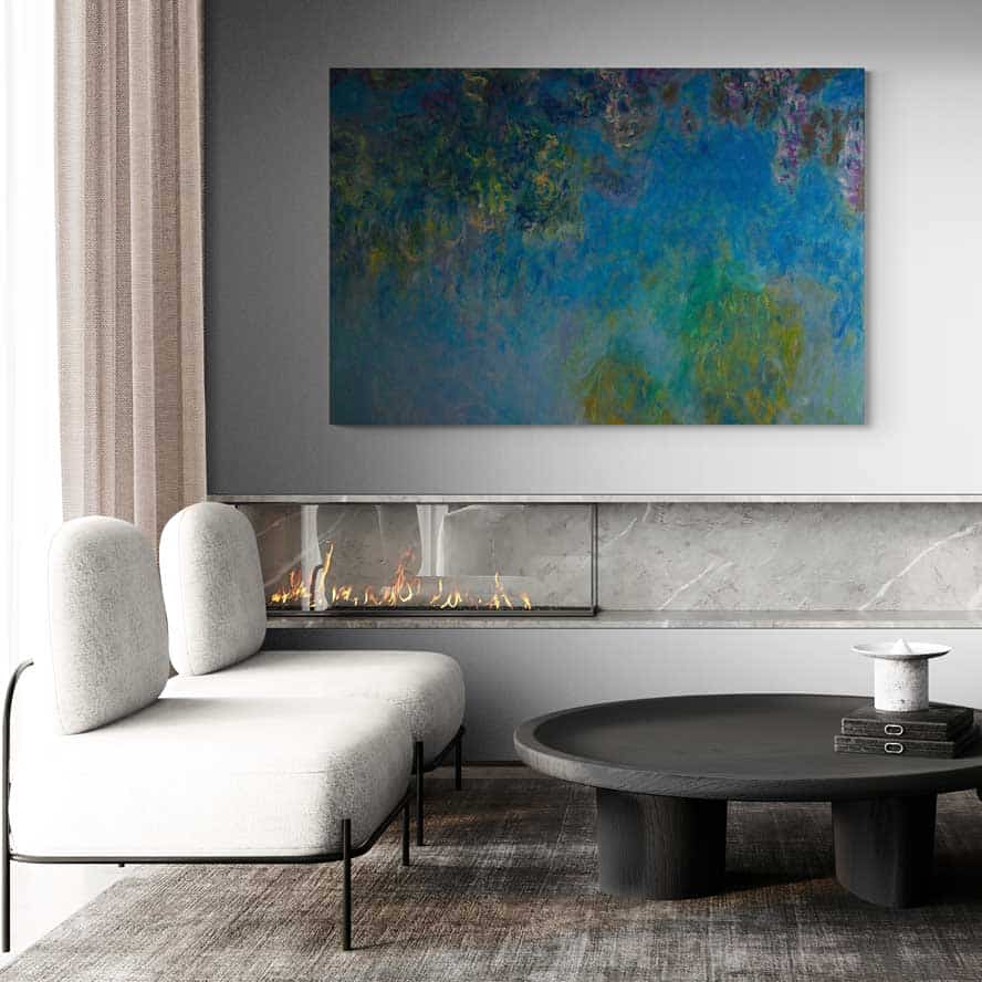 Wisteria circa 1925 II by Claude Monet wall art in a living room