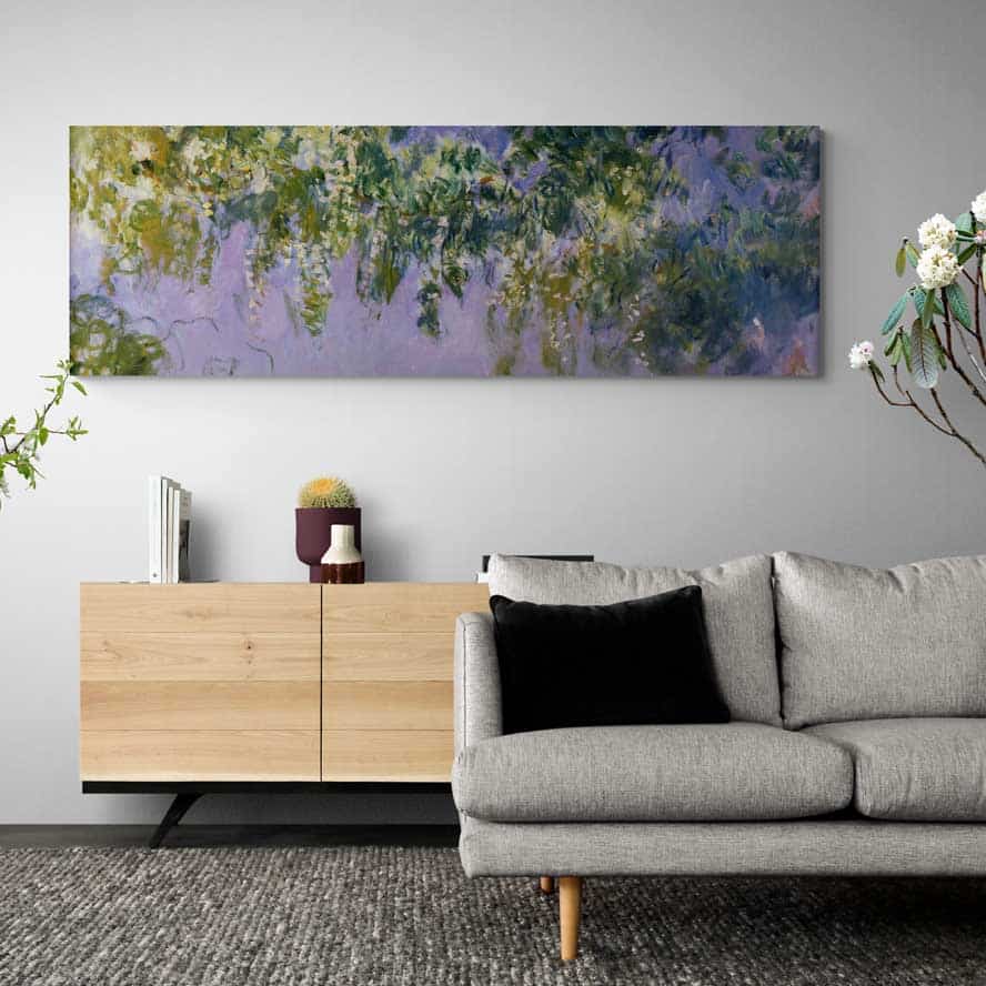 Wisteria 1917-1920 II by Claude Monet wall art in a living room