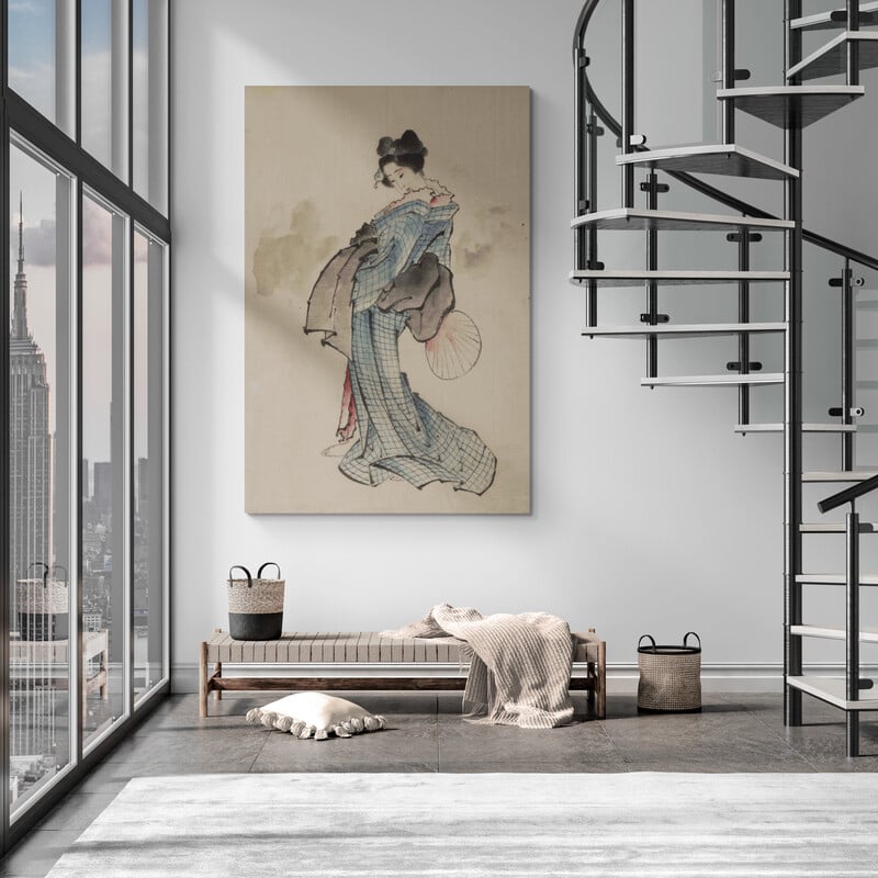 Woman Full Length Portrait Standing by Katsushika Hokusai wall art in a living room