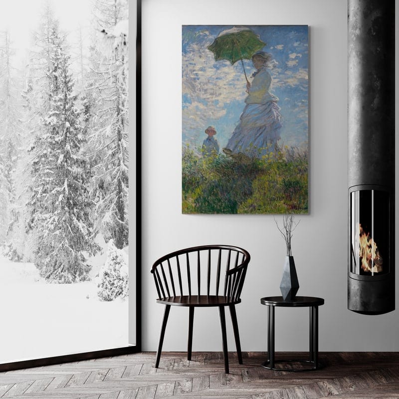 Woman With A Parasol - Madame Monet And Her Son 1875 by Claude Monet wall art in a living room