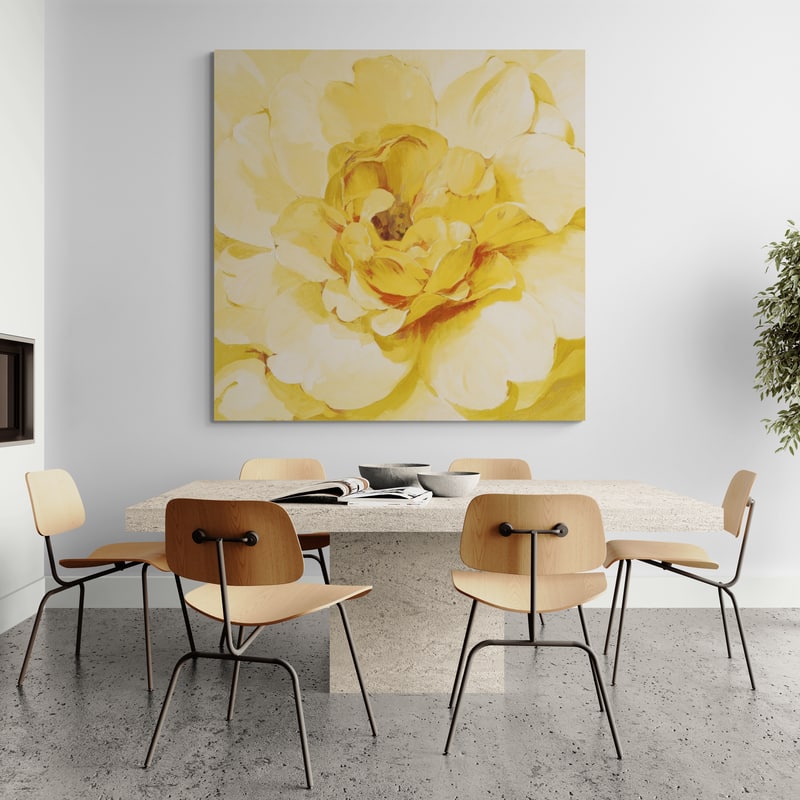 Yellow Peony by Danhui Nai wall art in a dining room