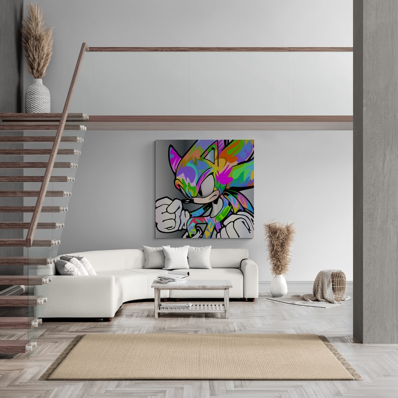 Yellow Sonic 2024 by Technodrome1 wall art in a living room