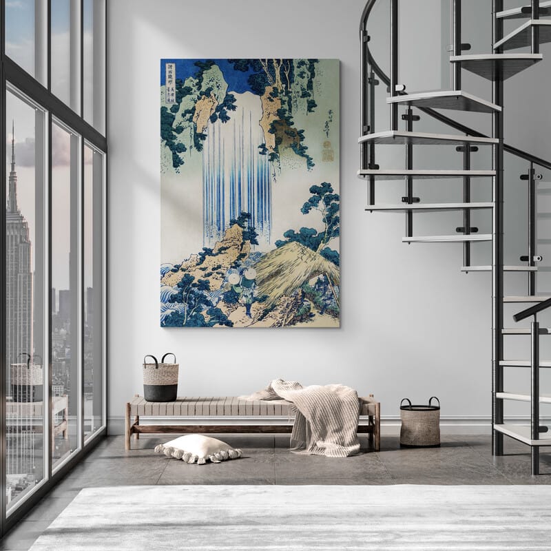 Yoro Waterfall in Mino Province by Katsushika Hokusai wall art in a living room