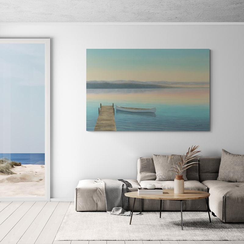 Zen Canoe I by James Wiens wall art in a living room